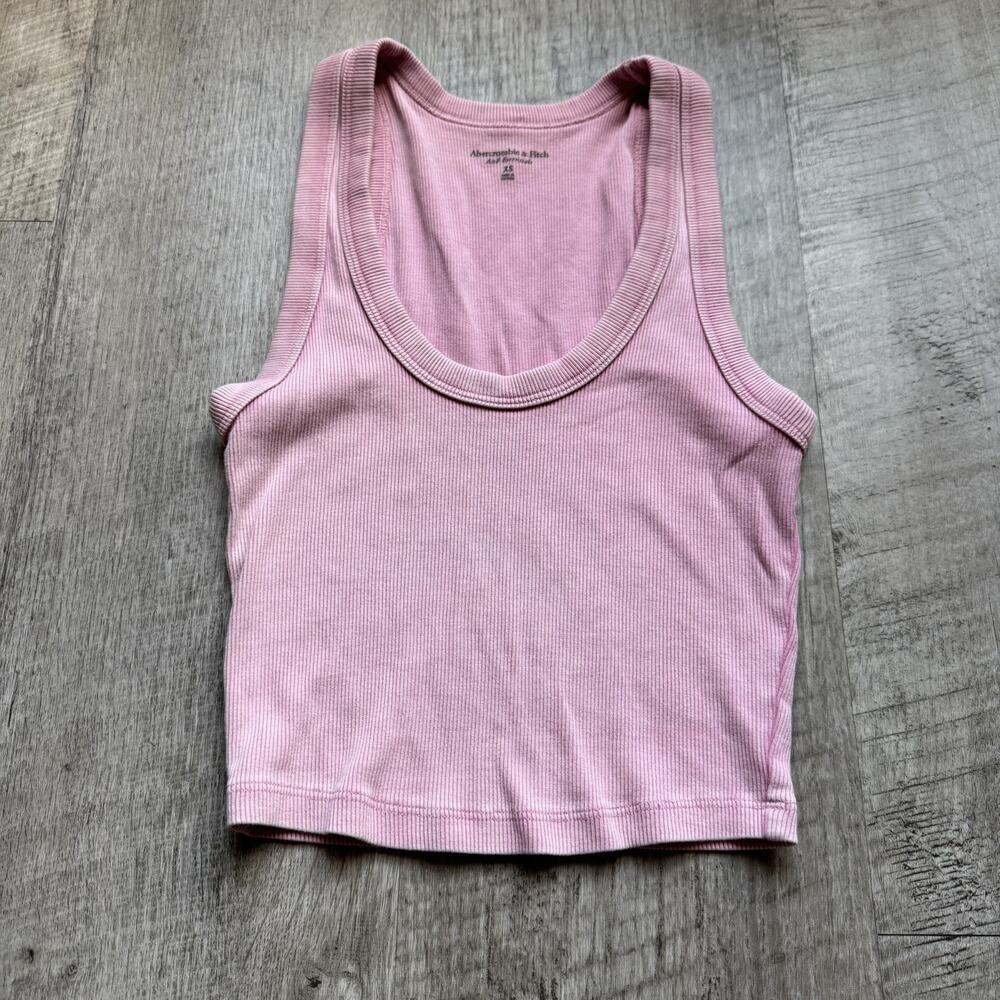 Abercrombie & Fitch Crop Tank Top XS Pink Scoop Neck Ribbed Fitted Stretchy